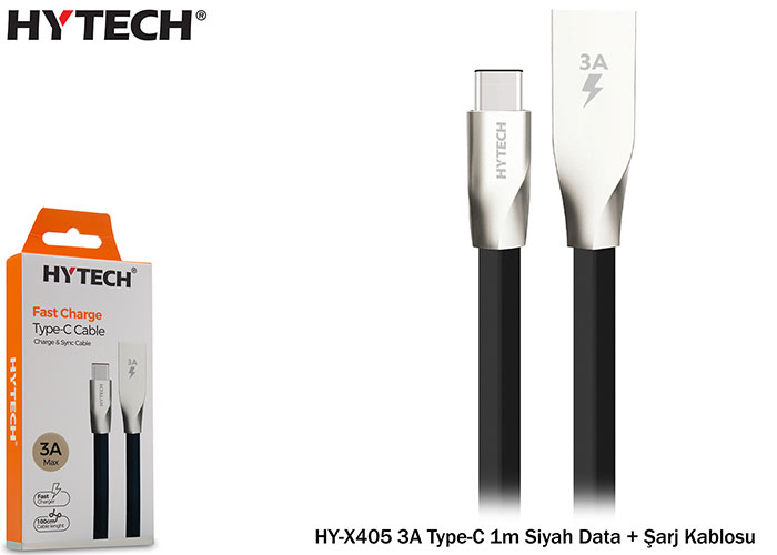 Hytech HY-X405 3A Type-C 1m Siyah Data + Şarj Kabl