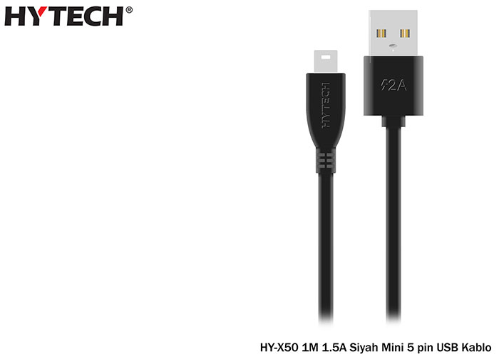 Hytech HY-X50 Usb Mini 5pin 1M 1.5A Siyah Şarj Kab