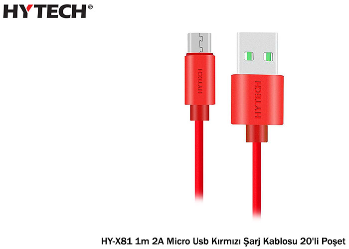 Hytech HY-X81 1m 2A Micro Usb Kırmızı Şarj Kablosu