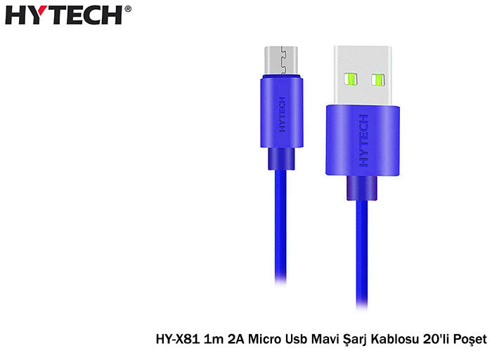 Hytech HY-X81 1m 2A Micro Usb Mavi Şarj Kablosu 20