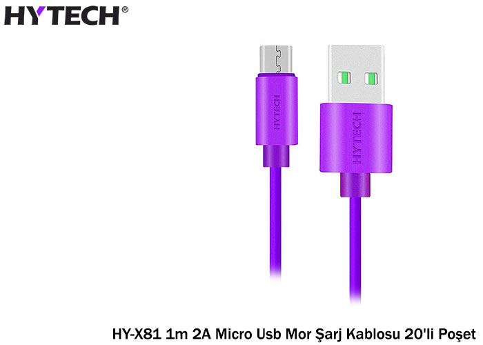 Hytech HY-X81 1m 2A Micro Usb Mor Şarj Kablosu 20’