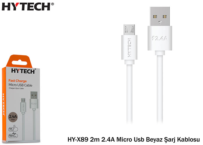 Hytech HY-X89 2m 2.4A Micro Usb Beyaz Şarj Kablosu