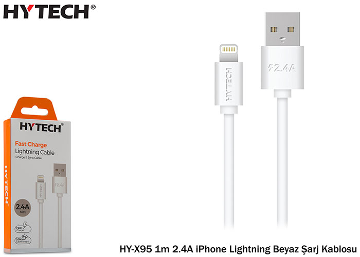 Hytech HY-X95 1m 2.4A iPhone Lightning Beyaz Şarj Kablosu