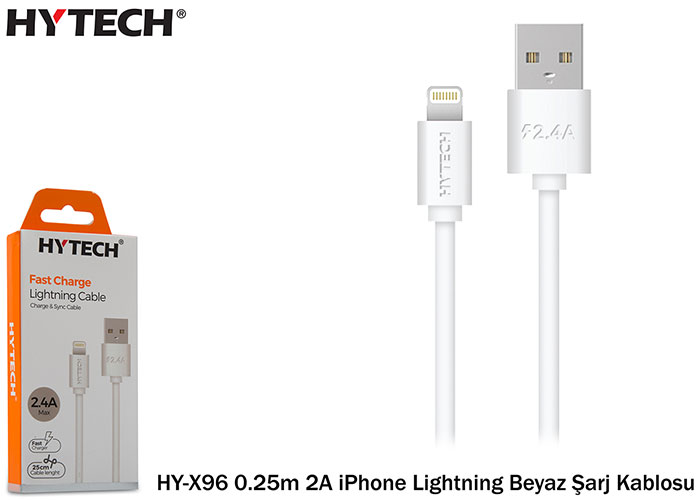 Hytech HY-X96 0.25m 2A iPhone Lightning Beyaz Şarj Kablosu