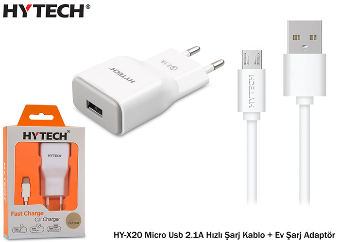 Hytech HY-X20 Micro Usb 2.1A Hızlı Şarj Kablo + Ev Şarj Adaptör