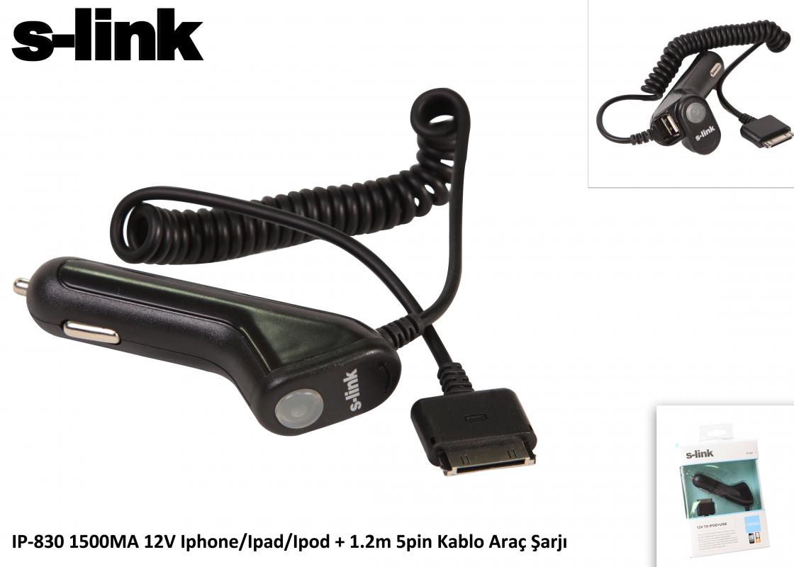 S-link IP-830 1500ma 12v ipod-iphone-ipad Araç Şarj Cihazı