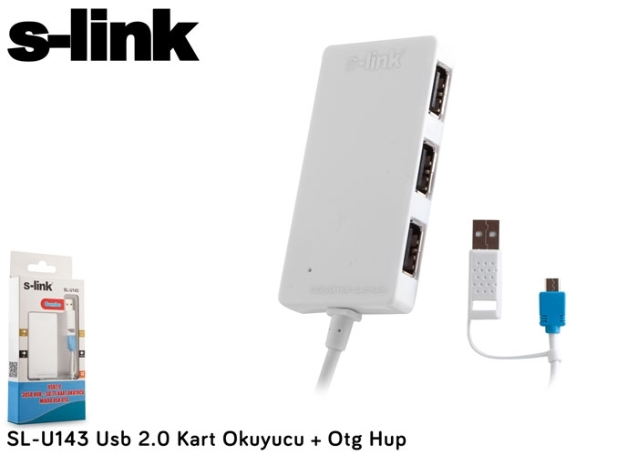 S-link SL-U143 3 Port 2.0 Usb Çoklayıcı Kart Okuyucu Usb Micro Usb Bağlantılı Otg Özellikli