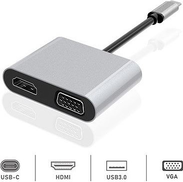 Dexim Dhu0004 Premium 4 in 1 USB-Typ-c HDMI VGA Hub for iPad Pro, Macbook, PC, Laptop